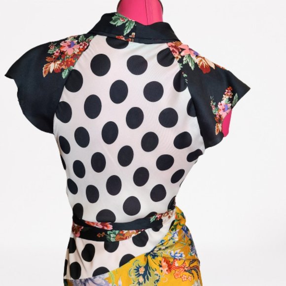 ZARA FLORAL PRINT POLAK DOT AND PATCHWORK DRESS - STUNNING - SIZE S - Picture 9 of 16